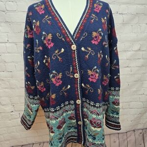 Basic Editions Navy Floral Cardigan Sweater